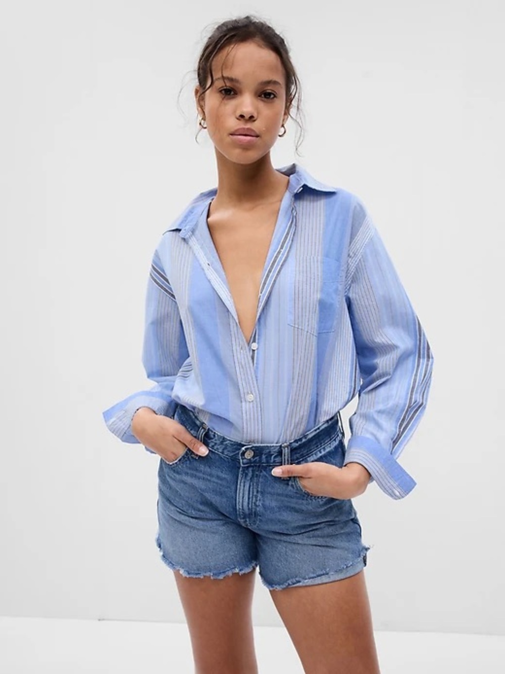 GAP The Big Shirt Striped Cotton Button Down in Blue & White Size XS Like New